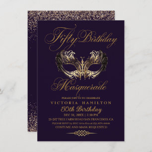 Masquerade 50e anniversaire Purple Gold Invitation
