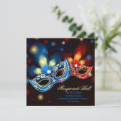 Masquerade B Rood en Blauw Elegant Kaart (Staand voorkant)