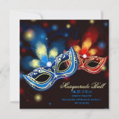 Masquerade B Rood en Blauw Elegant Kaart (Voorkant)