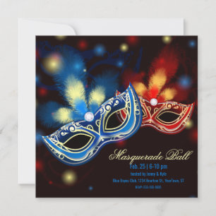 Masquerade B Rood en Blauw Elegant Kaart