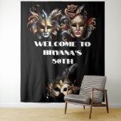 Masquerade bal gezichtsmaskers elegant man lady ch wandkleed (In situ)