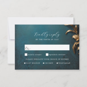 Masquerade bal goud en blauw rsvp kaartje