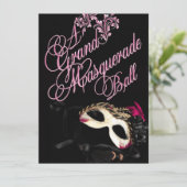 Masquerade Ball Birthday Uitnodiging (Staand voorkant)