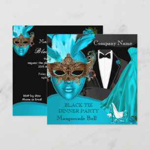 Masquerade Ball Blauwgroen Black Stropdas Corporat Kaart