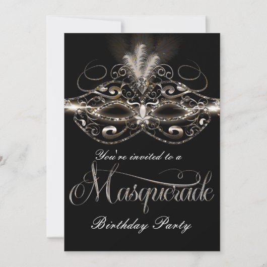 MASQUERADE BALL Élégante Black Party Invitations (Devant)