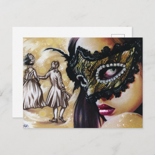 Masquerade Ball fantasy art briefkaart (Voorkant / Achterkant)