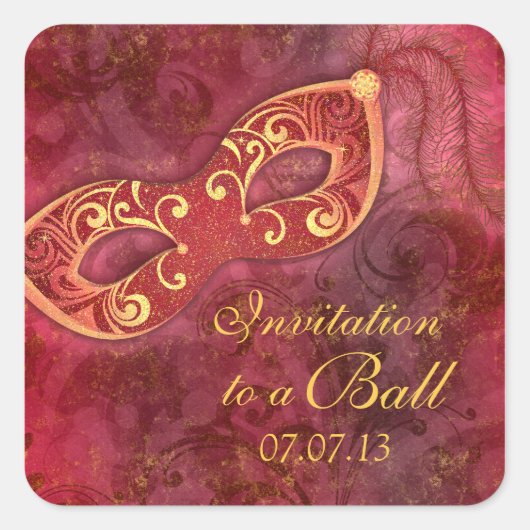Masquerade Ball Mardi Gras Party Envelope Seal Vierkante Sticker (Voorkant)