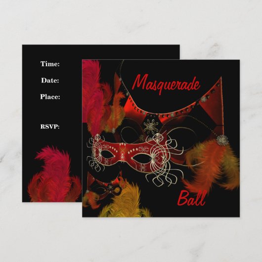 Masquerade Ball maskers Red Black Invite Party Kaart (Voorkant / Achterkant)