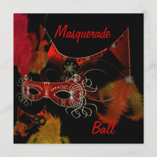 Masquerade Ball maskers Red Black Invite Party Kaart