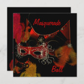 Masquerade Ball Masques Rouge Black Invitation Par (Devant / Derrière)