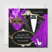 Masquerade Ball Paars Black Stropdas Dinner Party Kaart (Voorkant)