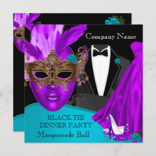 Masquerade Ball Paars Blauwgroen Stropdas Kaart