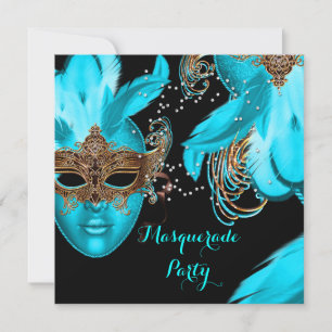 Masquerade Ball Party Blauwgroen blauwe maskers Kaart