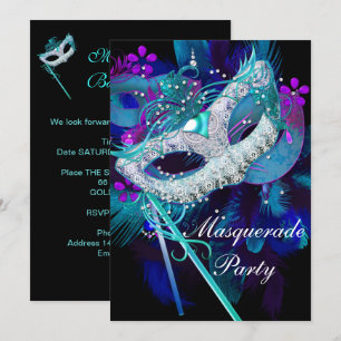 Masquerade Ball Party Blauwgroen Blauwe Zwarte Mas Kaart