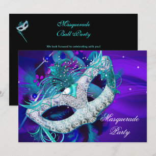 Masquerade Ball Party Blauwgroen Blue Paarse maske Kaart
