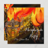 Masquerade Ball Party Gold Oranje gele maskers Kaart (Voorkant / Achterkant)