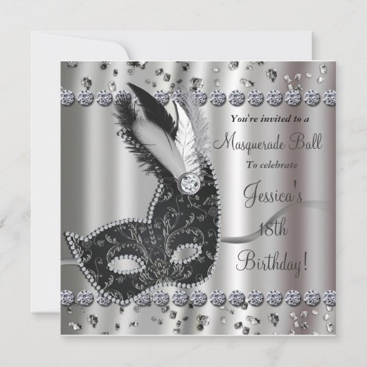 Masquerade Ball Silver Black Party Uitnodiging (Voorkant)