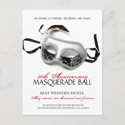 Masquerade Ball-uitnodiging Uitnodiging Briefkaart (Voorkant)
