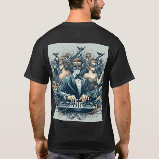 Masquerade Beats: DJ-geïnspireerde Sophisticatie T-shirt (Achterkant)