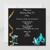 Masquerade Birthday Blauwgroen Gold Wine Stiletto Kaart (Achterkant)