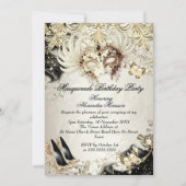 Masquerade birthday Gold Black Cream Butterfly Kaart (Voorkant)