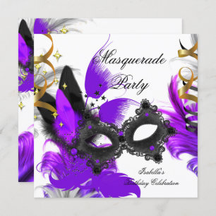Masquerade Birthday Paars Masker White Black Kaart