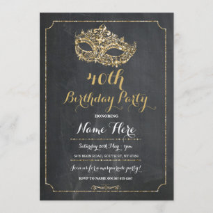 MASQUERADE Birthday Party Gold Mask Invitation 40e