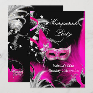 Masquerade Birthday Party Hot Pink Masker Black Kaart