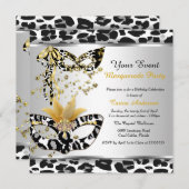 Masquerade Birthday Party Leopard Black Silver Kaart (Voorkant / Achterkant)