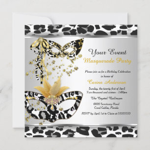 Masquerade Birthday Party Leopard Black Silver Kaart