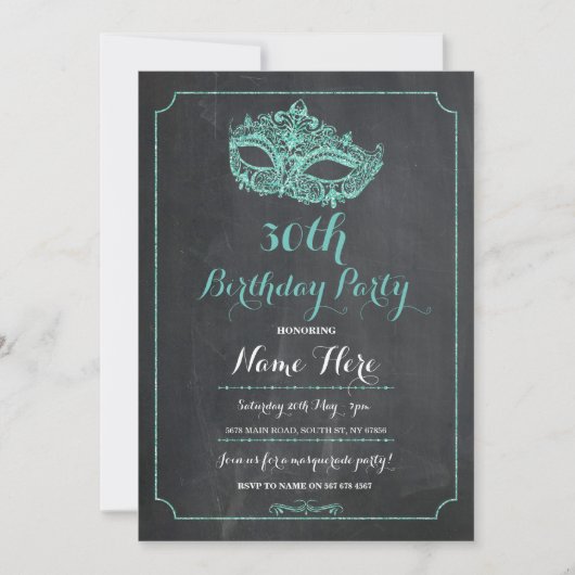 MASQUERADE Birthday Party Mask Invitation 40e 30 (Devant)