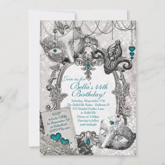 Masquerade Birthday Party-uitnodigingen Kaart (Achterkant)