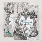 Masquerade Birthday Party-uitnodigingen Kaart (Voorkant / Achterkant)