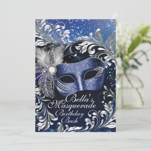 Masquerade Birthday Party-uitnodigingen Kaart (Staand voorkant)