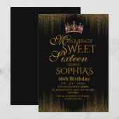 Masquerade Black Chic Sweet 16 Party Kaart (Voorkant / Achterkant)