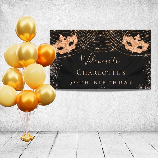 Masquerade Black glitter-stofverjaarfeest Spandoek