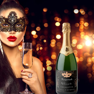Masquerade Black glitter-stofverjaarfeest Sparkling Wijnetiket