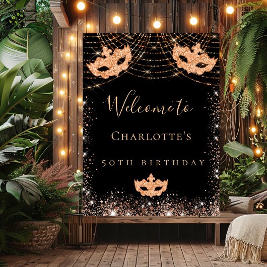 Masquerade Black Glitter verjaardagsfeest Poster