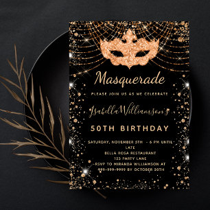 Masquerade Black Gold verjaardagsfeest luxe Kaart