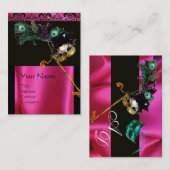 MASQUERADE BLACK PINK FUCHSIA SILK DAMASK CLOTH VISITEKAARTJE (Voorkant / Achterkant)