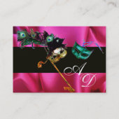 MASQUERADE BLACK PINK FUCHSIA SILK DAMASK CLOTH VISITEKAARTJE (Achterkant)