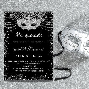 Masquerade Black Silver luxe verjaardagsfeestje Kaart