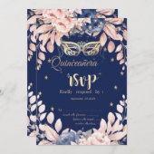 Masquerade, Blauwe Bloemen Sterren RSVP Kaart (Voorkant / Achterkant)