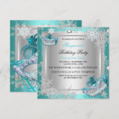 Masquerade Blauwgroen Blue Silver Snowflakes Maske Kaart (Voorkant / Achterkant)