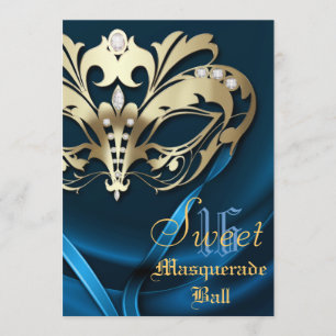 Masquerade Blue Jeweled Sweet 16 Uitnodiging
