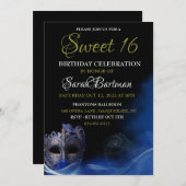 Masquerade Blue Sweet 16 Invitation (Devant / Derrière)