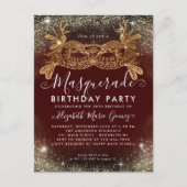 Masquerade Bourgogne Gouden Glitter Verjaardagsfee Briefkaart (Voorkant)
