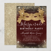 Masquerade Bourgogne Gouden Glitter Verjaardagsfee Kaart (Voorkant / Achterkant)
