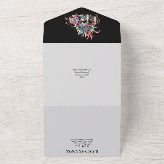 Masquerade bruiloft | bruidegom Venetiaanse masker All In One Uitnodiging (Buitenkant)