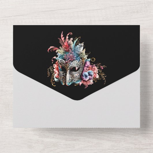 Masquerade bruiloft | bruidegom Venetiaanse masker All In One Uitnodiging (Achterkant)